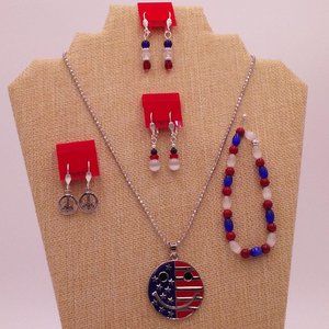 Patriotic Jewelry Set Handmade earring bracelet